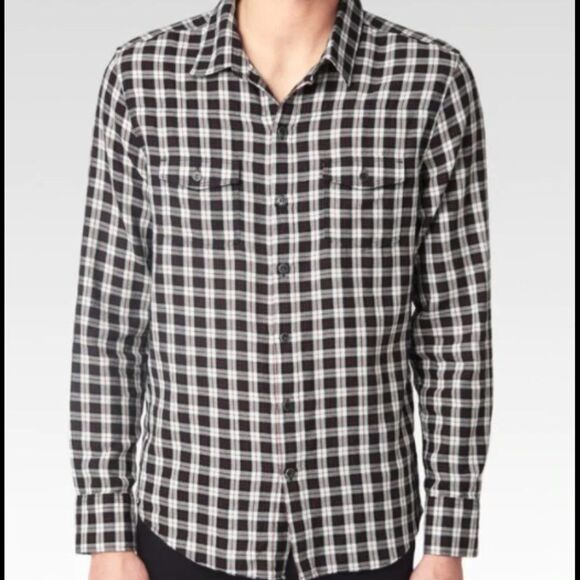 PAIGE Hunter Plaid Shirt Slim Fit Dual Chest Flap Pockets Button Down Cotton Men - Picture 1 of 8